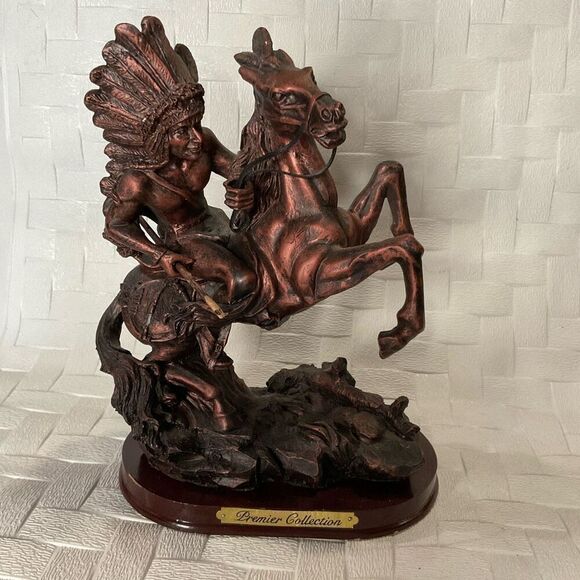 Vintage‎ Native Indian Chief Spear Warrior With Eagle War Bonnet Roach On Horse - Picture 1 of 15